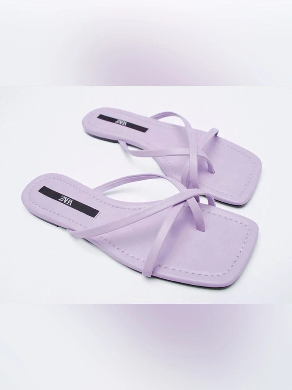 ZARA Lavender Thin-Strap Square-Toe Slide Sandals Size 37